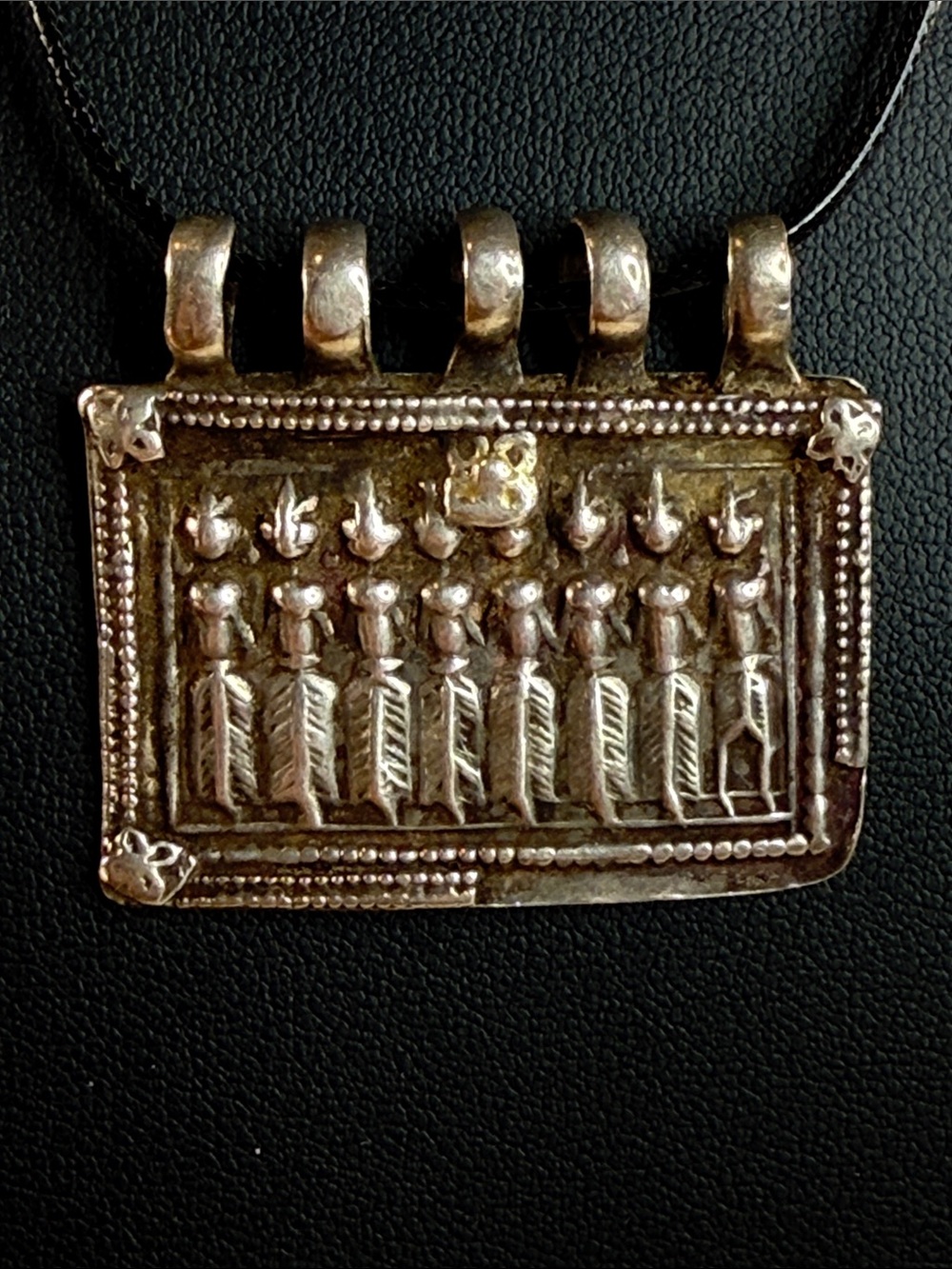 Vintage Navajo Indian Antique-Style Sterling Pendant Necklace in Black Cord